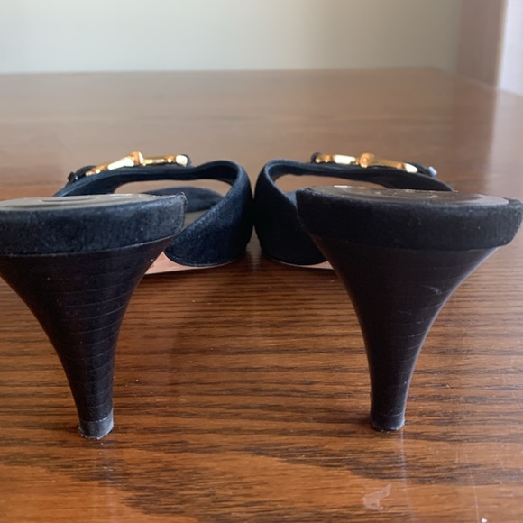 Cole Haan Nike air  black suede/leather mule sandals w gold hardware EUC - Picture 3 of 6